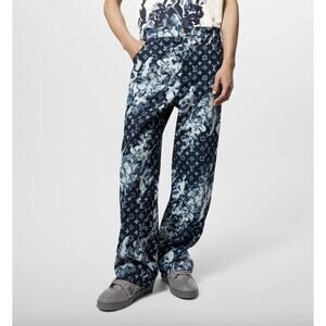 Louis Vuitton Men's Monogram Printed Floral Blue Denim Pants Size US 38